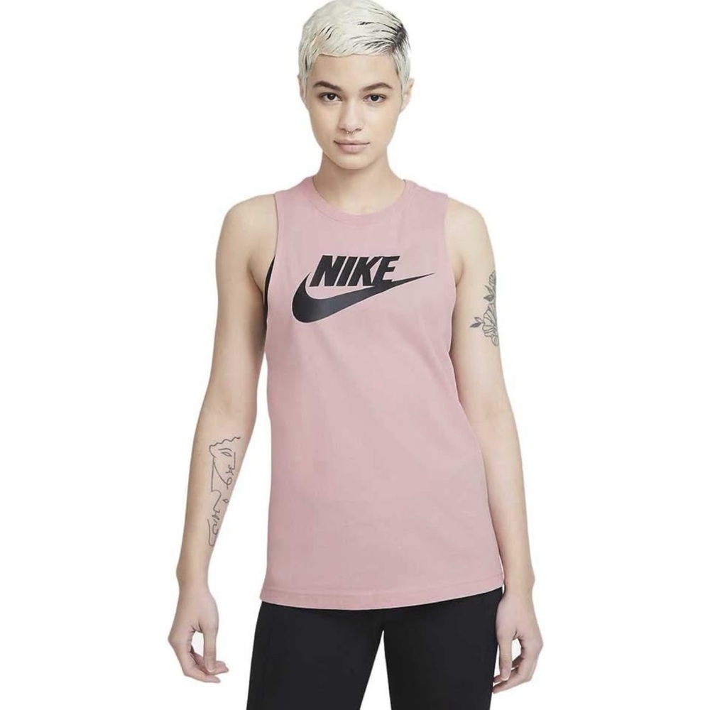 NWT Nike Sportswear Standard Fit Sleeveless Muscle Tank Top Pink Glaze Black
